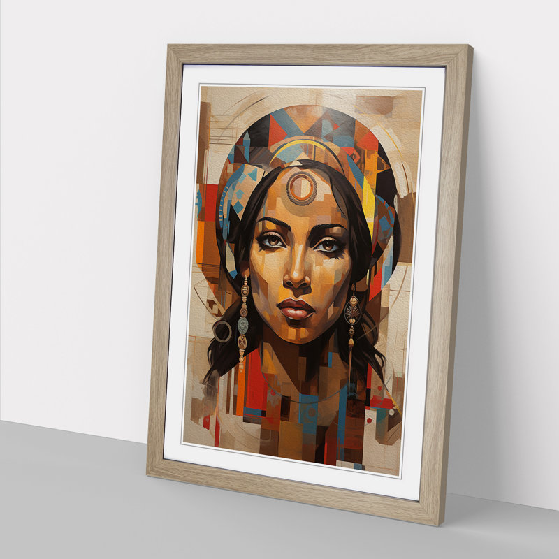 Indian Woman Dadaism - Framed Print, 34cm H x 25cm W x 2cm D, Oak