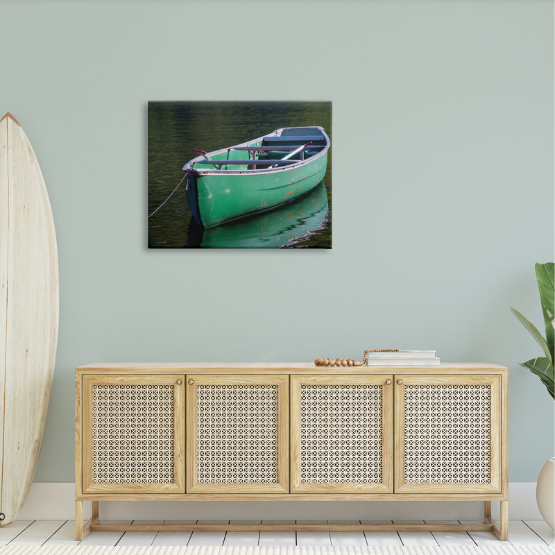 «Green Row bateau Canoe Floating Lake Dock», reproduction d'art sur toile par Daphne Polselli, H 30 po x l 40 po x P 1,5 po
