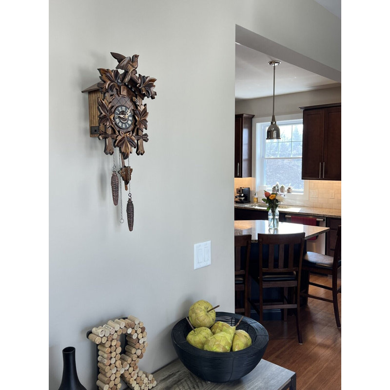  Horloge coucou à quartz avec feuilles d'érable sculptées à la main
