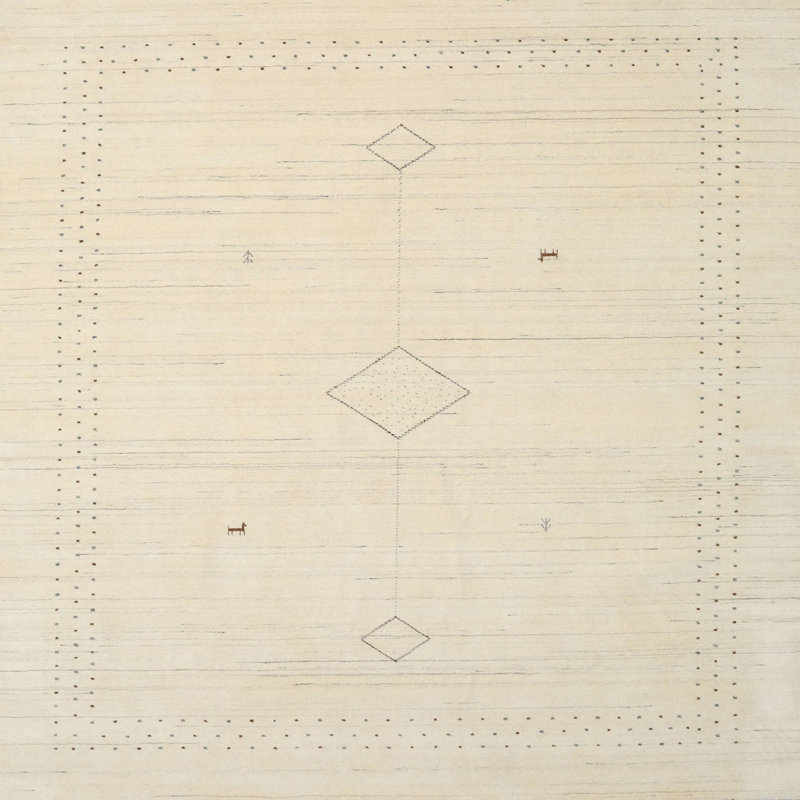 Tapis beige/bleu ciel contemporain, Carré 4 pi