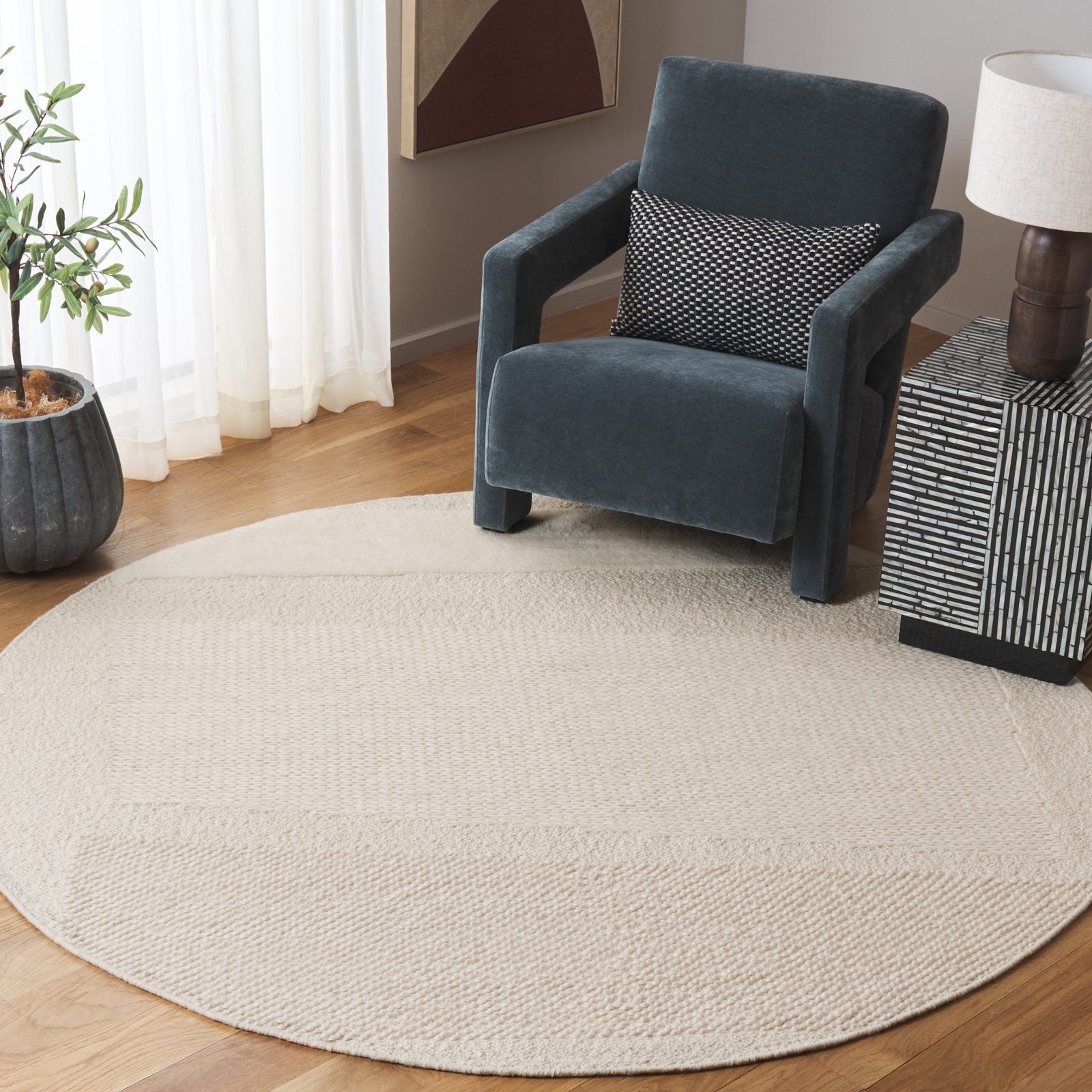 Mullen Ivory Flatweave Wool Rug, Round 6'