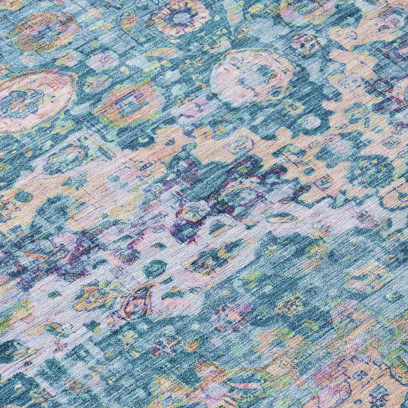 Denim Blue Synthetic Rectangular Washable Rug 30" x 20"