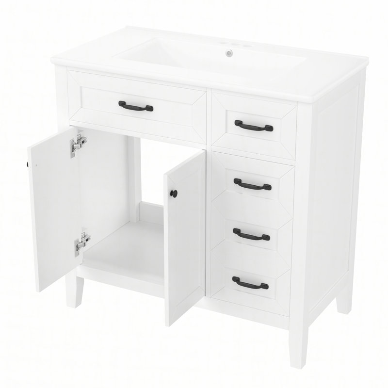 Meuble-lavabo 36 po avec lavabo, armoire de salle de bain avec tiroirs, structure solide et panneau de fibres à densité moyenne