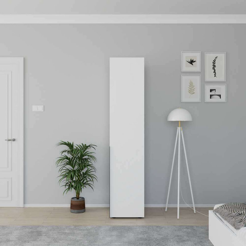 Modern White Wardrobe with Numerous Shelves, 17.7 x 82.7 x 21.7 inches | 100% Melamine Coated Particle Board, Wall-Mountable Design | Stylish Storage Solution for Bedroom & Closet Organization