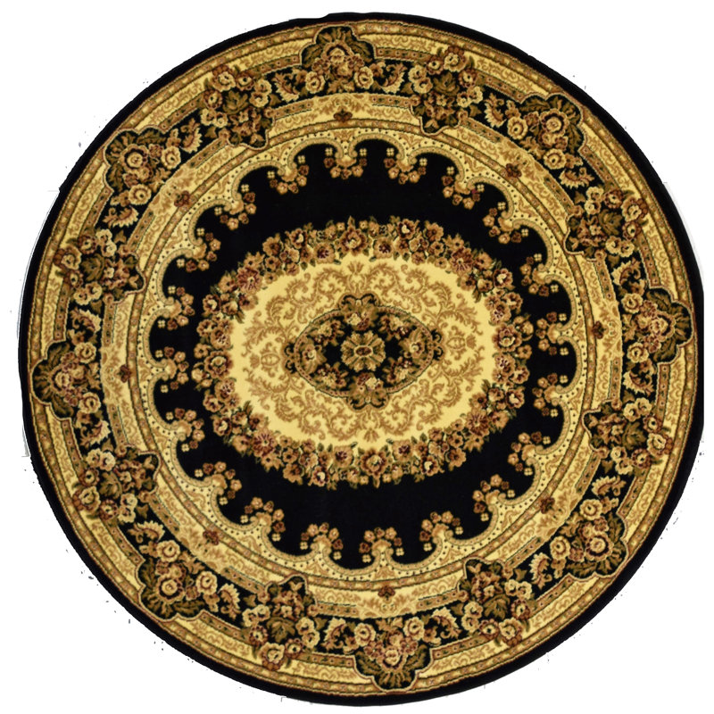 Gloucester Gilded Loom Oriental Black Area Rug, Round 5'3"