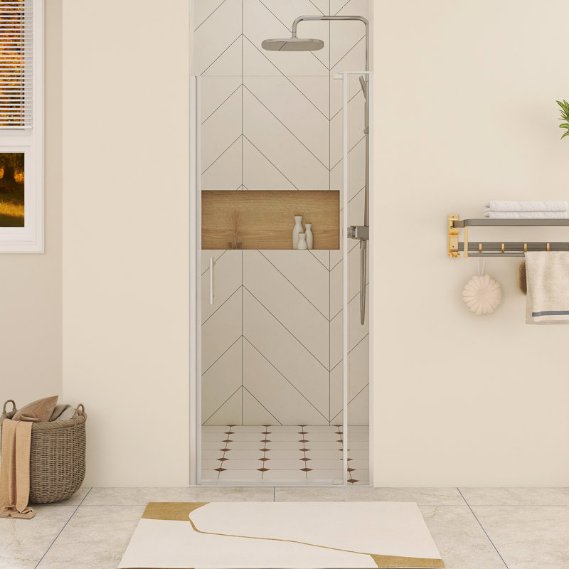 32 In. W X 72 In. H Pivot Semi-Frameless Shower Door In Brushed Nickel Finish, Brushed Nickel