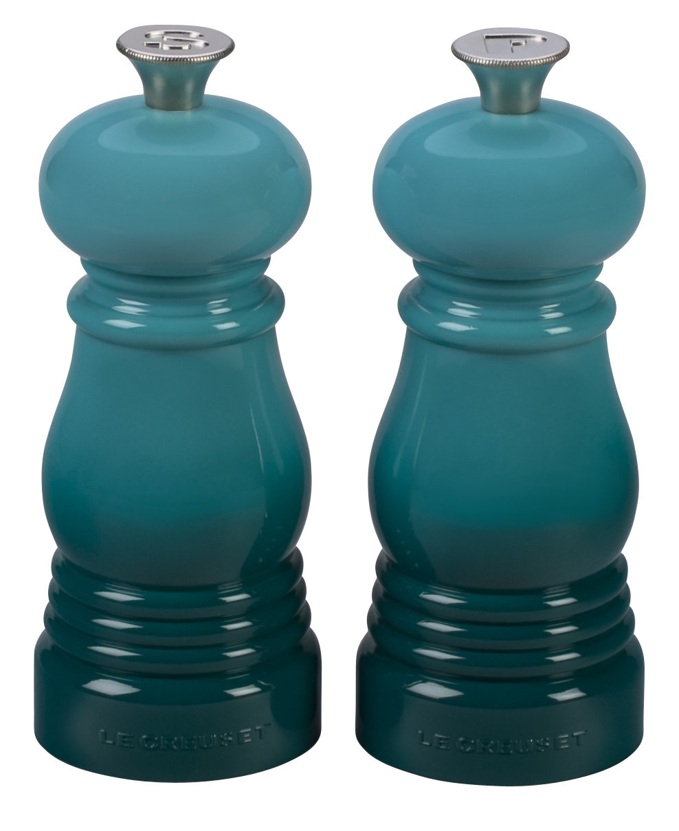 Le Creuset Salt and Pepper Mill Set, Caribbean, 4.3" H x 2.9" W x 2.9" D