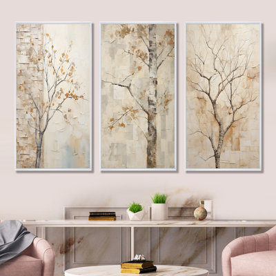 Minimalism Beige Sycamore Tree Solitude - Tree Sycamore Wall Decor Set Of 3