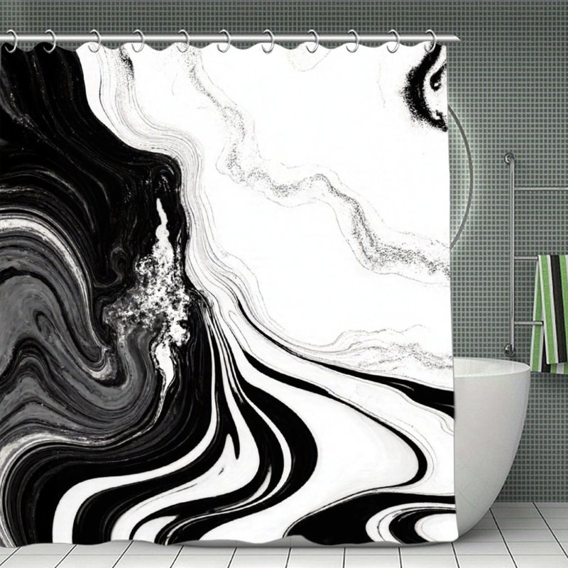Rideaux de douche noir et blanc à texture d'encre, 71 x 71