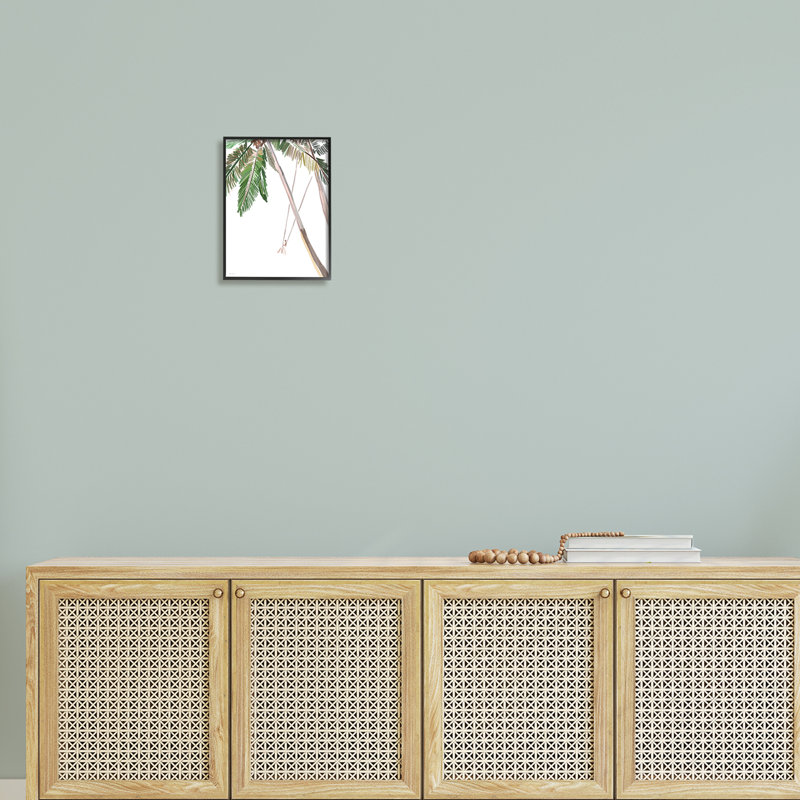 «Girl Swinging Tropical Palm Trees» par Amelia Noyes, reproduction d'art sur cadre flottant, H 14 po x l 11 po x P 1,5 po