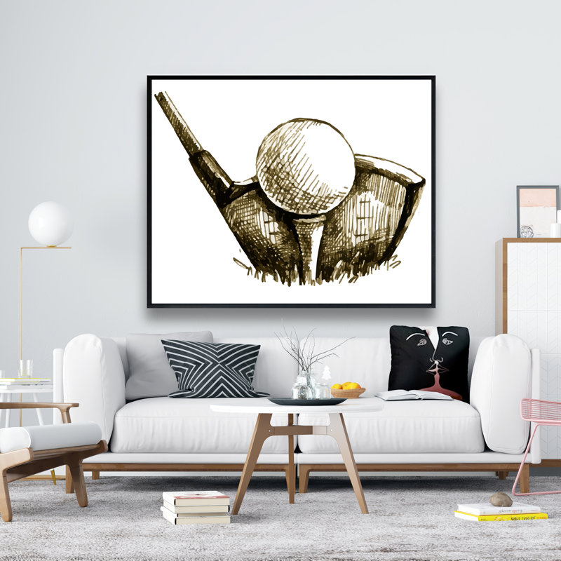 Illustration d'une balle de golf - «Brown Man Cave», toile tendue encadrée
