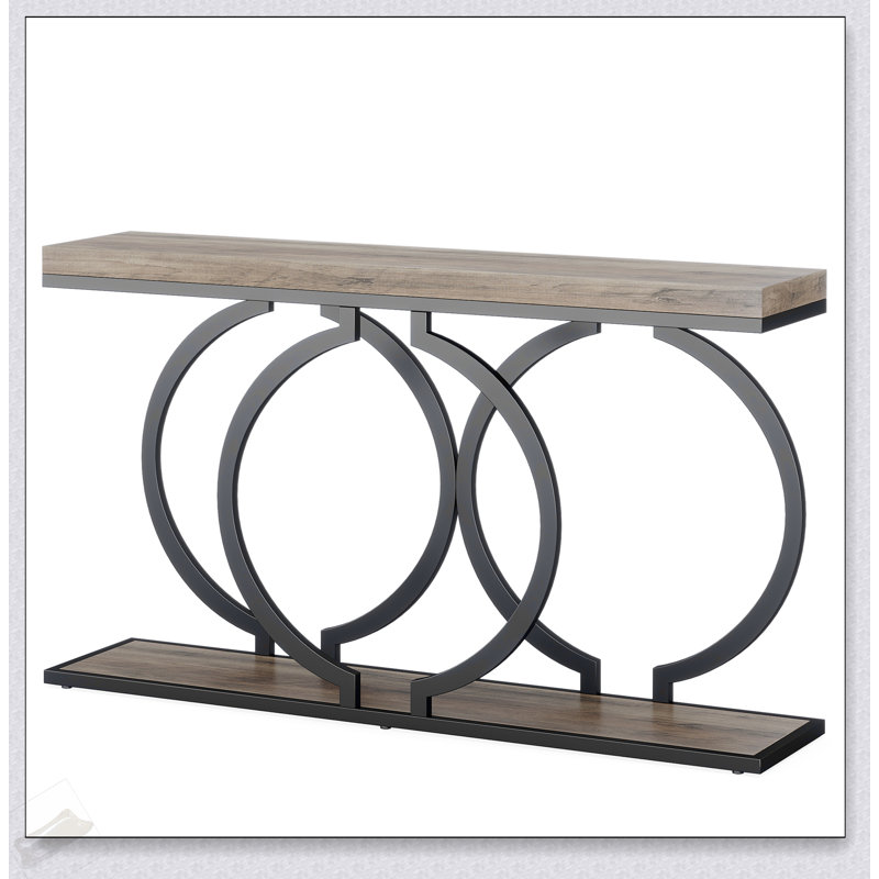 Console industrielle avec structure en métal et plateau en bois