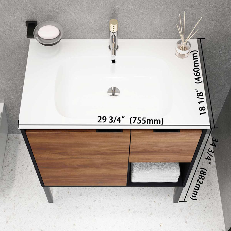 Meuble-lavabo de 30 po avec lavabo en gel, porte à fermeture douce et tiroirs