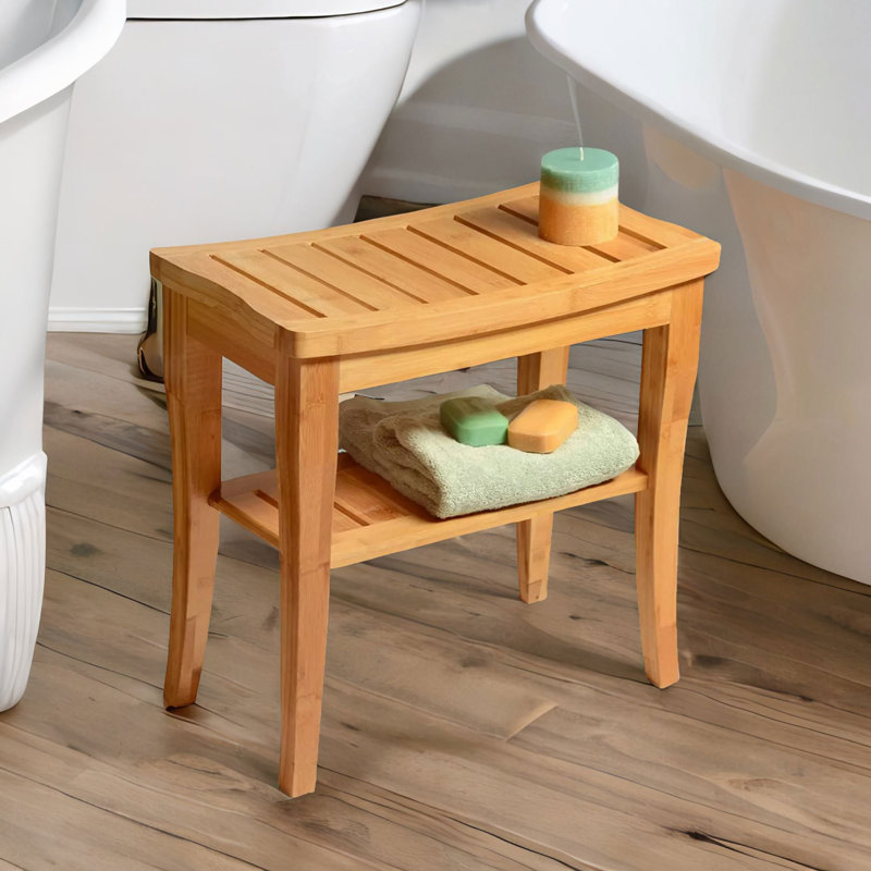 2 Tier Bamboo Side Table Shower Stool