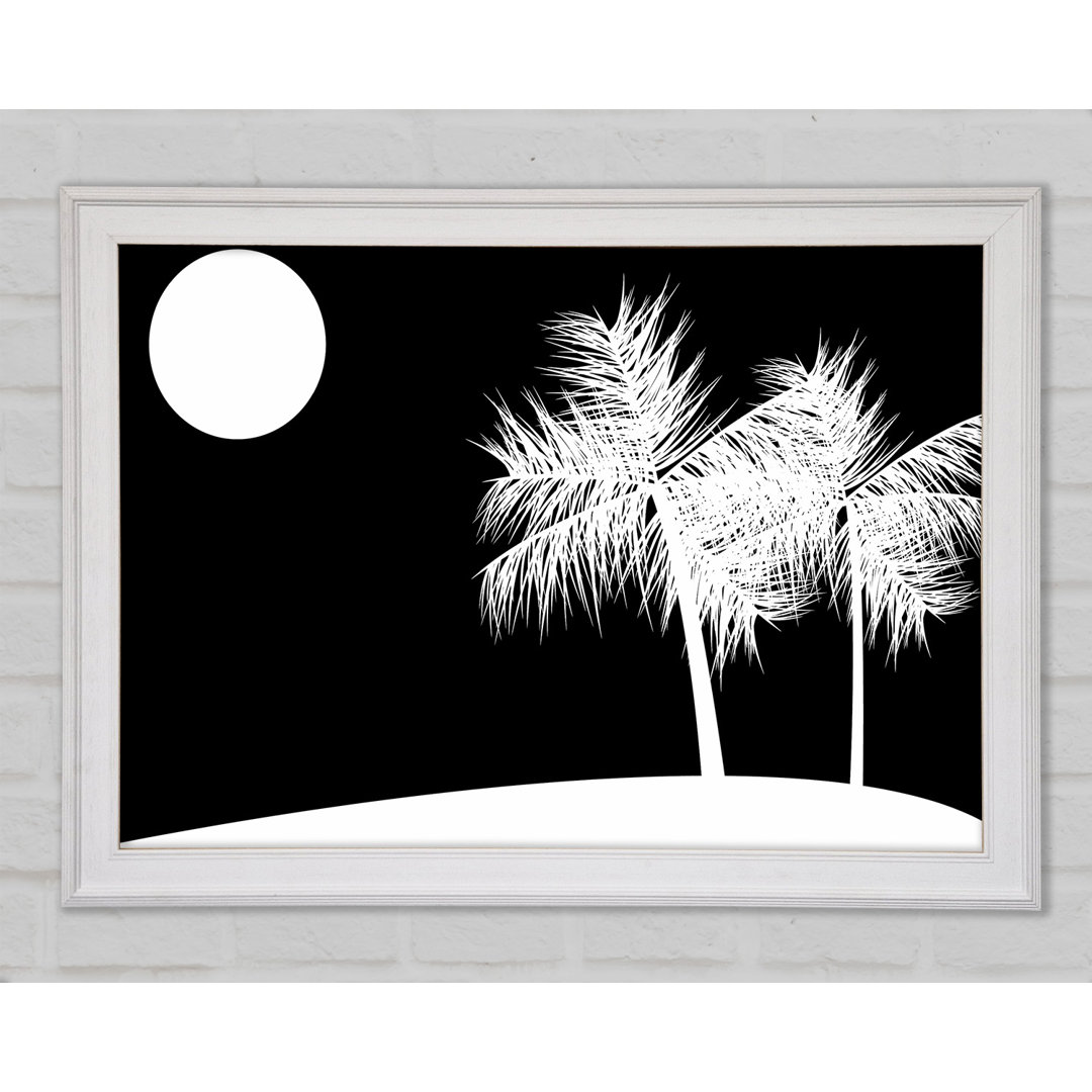 Palm Tree Moon Weiß auf Schwarz - Druck