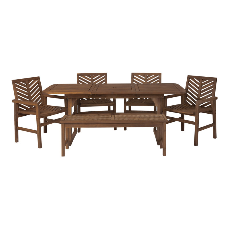 Alfonsi 6 - Person Wood Patio Dining Set with Rectangular Table, Dark Brown
