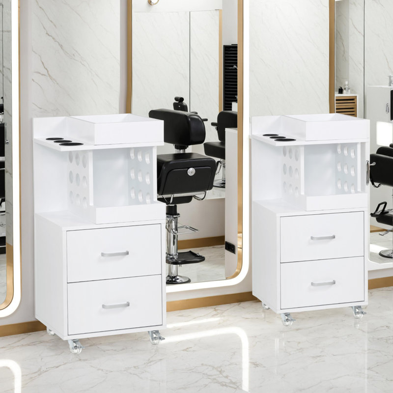 Utility Cart with Tool Holder and Lockable Wheels, Salon Trolley with Storage Drawer