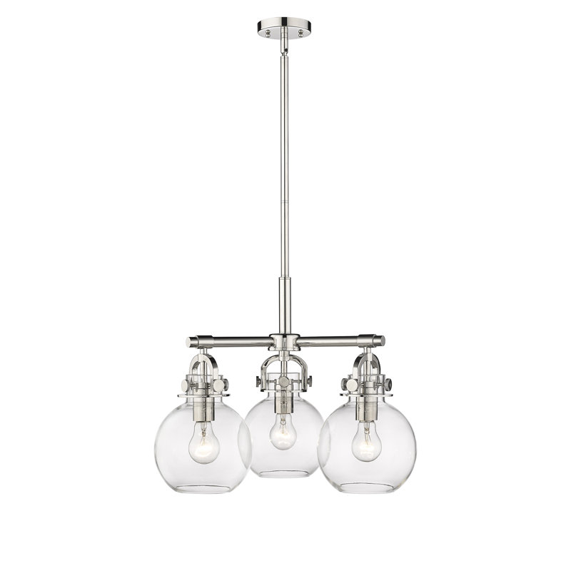 Luminaire suspendu sur tige 3 lumières Lantz, Transparent, Nickel poli