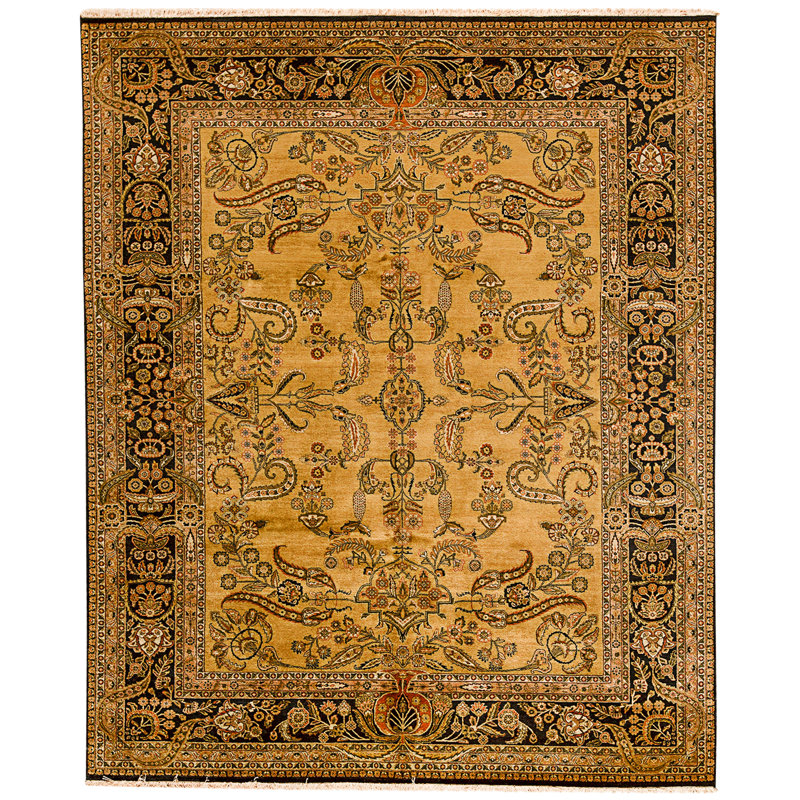 Tapis de haute qualité noué à la main, or et noir