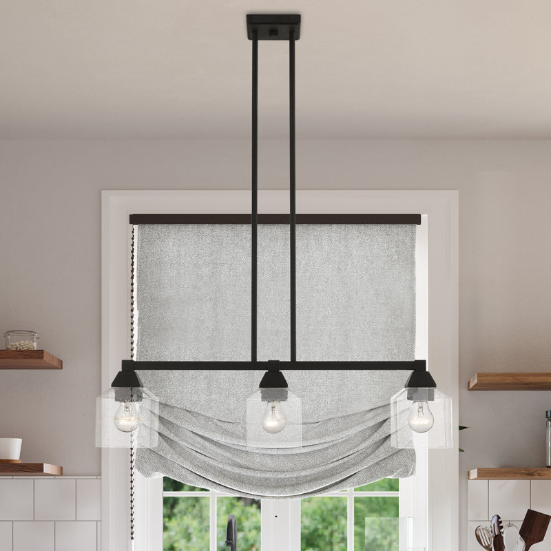 Ashanni 3 - Light Dimmable Kitchen Island Square / Rectangle Chandelier, Black