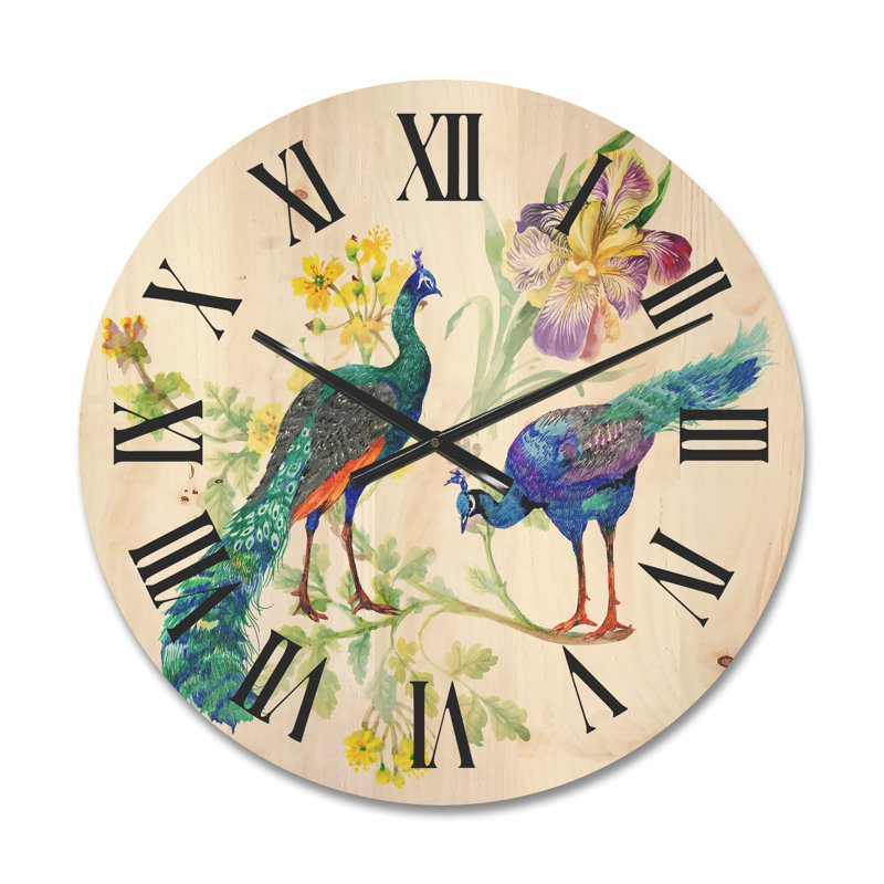 Horloge murale Peacocks and Iris Flowers, Petit