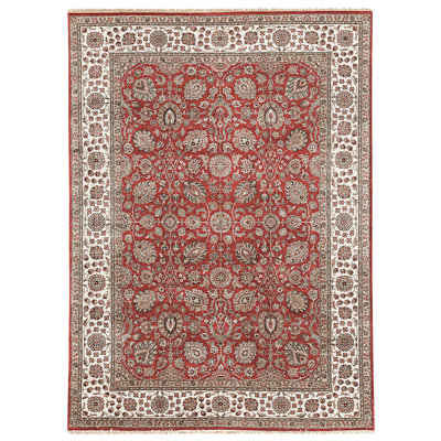 Hand Knotted Wool Area Rug in Red And Ivory