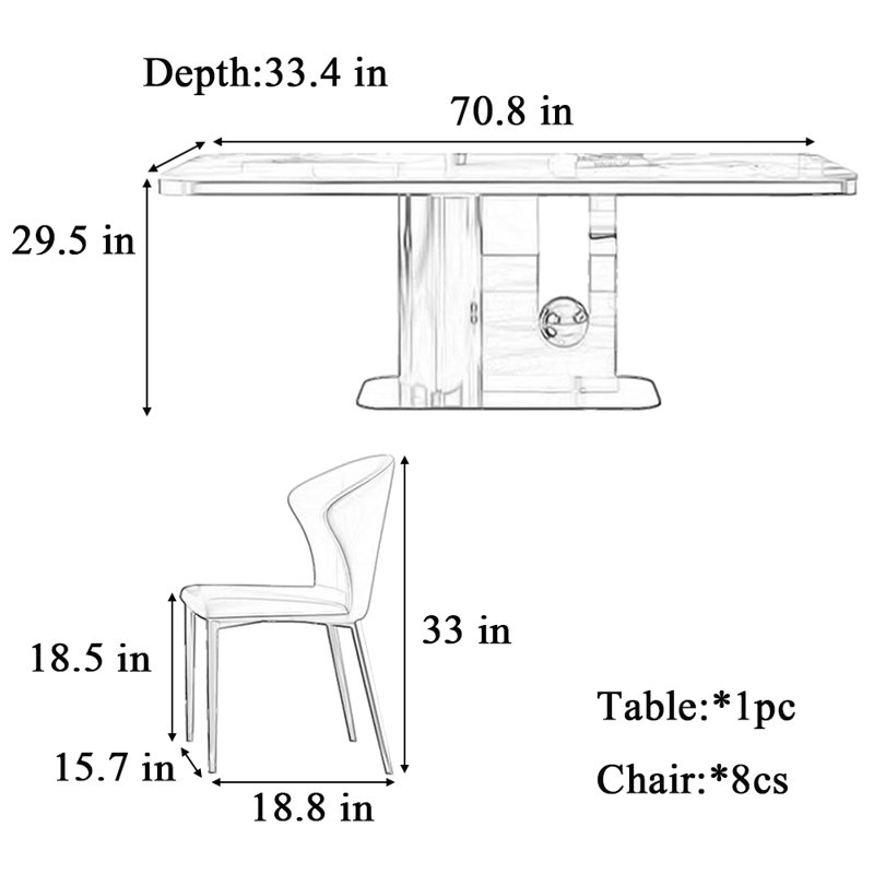 Modern light luxury rectangular table and chair, Matte Black