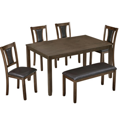 6-Piece Dining Table Set with Bench and Chairs, Wooden dining table set for 6 people, Farmhouse Rustic Style 6 Person Dining Table Set for Dining Room