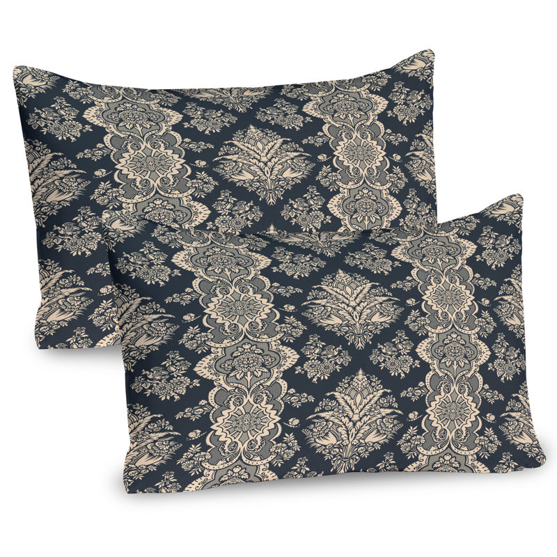 Ambesonne Damask Pillow Sham 2 Pack Victorian Baroque Style 26"x20" Charcoal Grey Cream, 20"H x 36"W