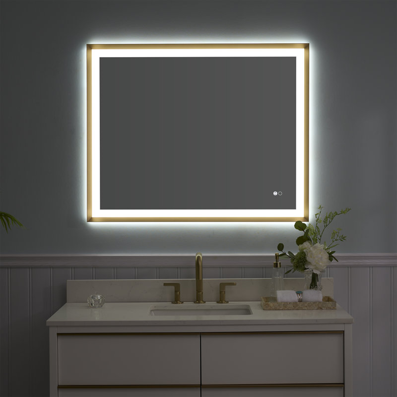 Miroir de salle de bain Edlun, Or brossé, 36 po x 48 po