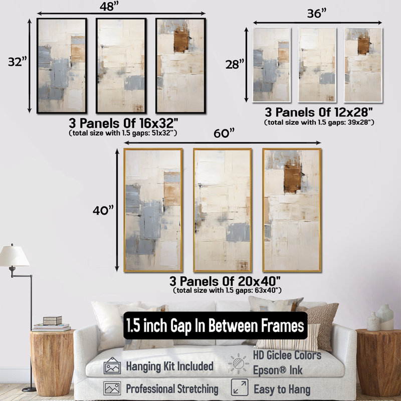 Ensemble d'art mural simple sur toile "Collages abstraits", Cadre flottant doré, H 28 po x l 36 po x P 1 po
