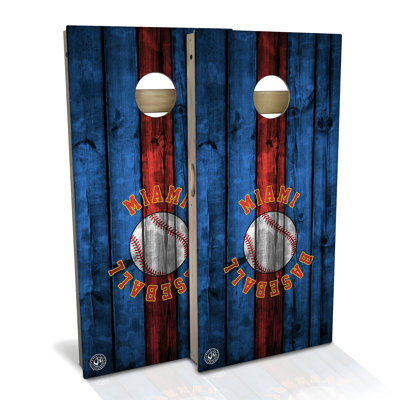Miami Baseball Cornhole Board Set | Includes (2) Boards, (8) Bags & Optional Accessories
