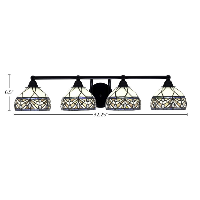 Barre d'éclairage de salle de bain 4 lumières Coulver au fini noir mat avec verre d'art royal merlot de 7 po
