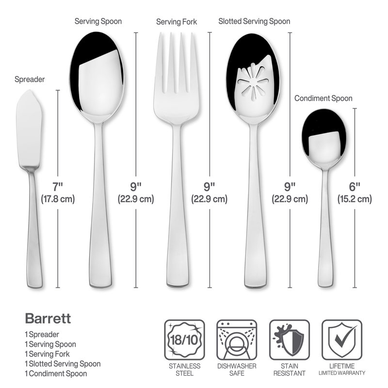 Barrett 45-Piece 18/10 Stainless Steel Flatware Set, Service For 8