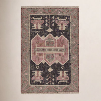 Dariela Red Black Hand-Woven Oriental Jute Rug