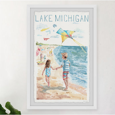 «Kite Flying In Lake Michigan II» par - peinture sur cadre