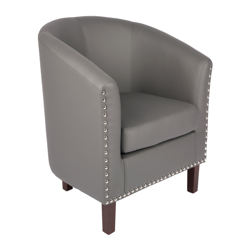 Faux Leather Barrel Chair, Grey