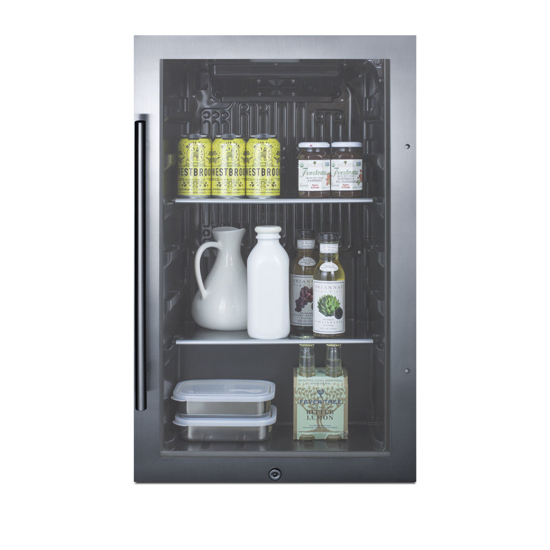 Compact Black Glass Undercounter Beverage Cooler with Stainless Steel Trim