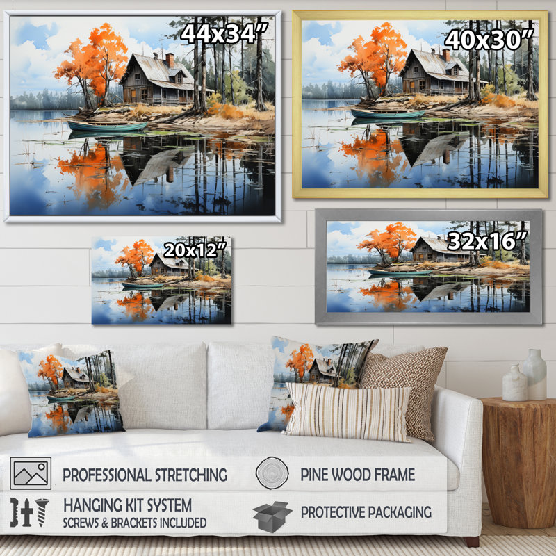 Brown Lakehouse Reflections Of Solitude IV - Lake House Cottage Canvas Prints, H 30 po x l 40 po x P 1,5 po