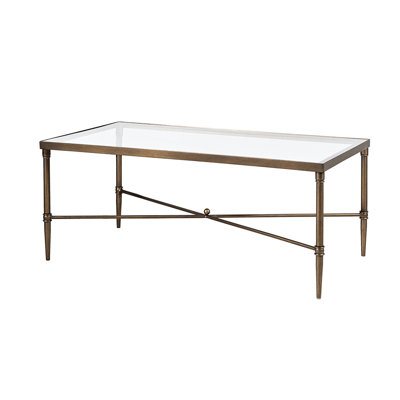 Rectangle Terrace Coffee Table With Metal Bronze Frame And 5Mm Tempered Glass, 44Wx24dx18.69H", Assembly Finish Glass For Lounge, Needed