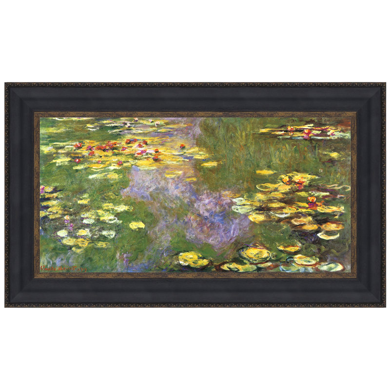 Medium Water Lilies Landscape Canvas Painting with Antique Gold Frame