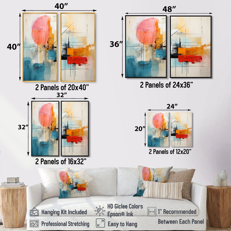 «Abstract Chromatics II», art mural abstrait à 2 panneaux, H 36 po x l 48 po, Impression encadrée flottante, Blanc