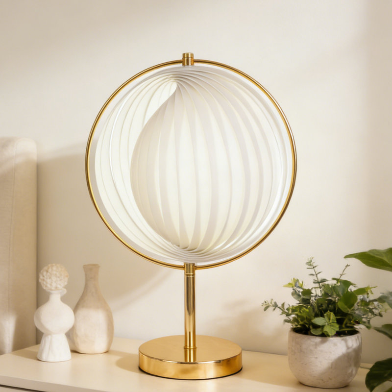 18'' H Modern Round Table Lamp, Moon Lamp Equipped With 3-Color Bulbs