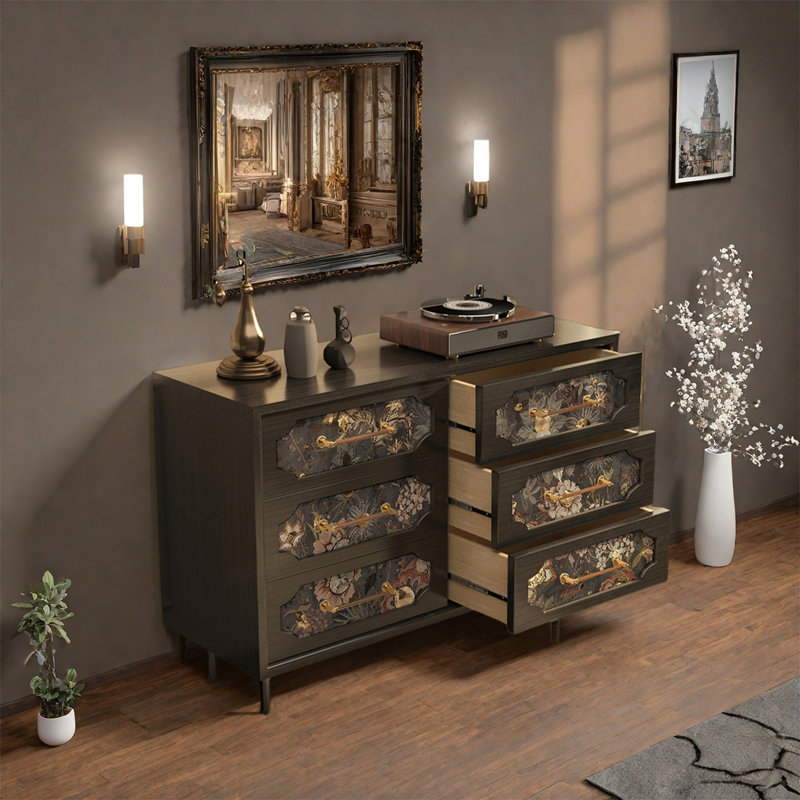 Armoire de rangement à six tiroirs en bois de pin massif
