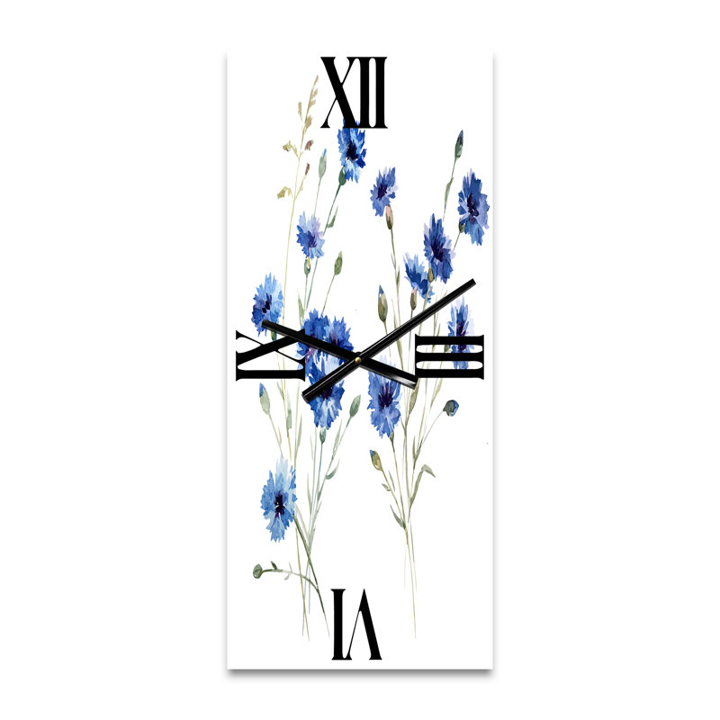 Bleu bleuet avec feuilles vertes III - Horloge murale traditionnelle, Petit