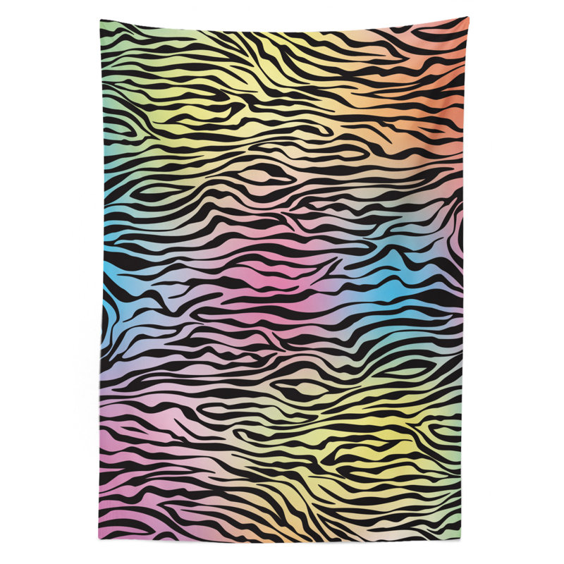 Ambesonne Zebra Print Tablecloth, Colorful Zebra Pattern Animal Wilderness Themed Artwork Print, Rectangular Table Cover For Dining Room Kitchen Decor, 52" X 70", Yellow Coral Pink