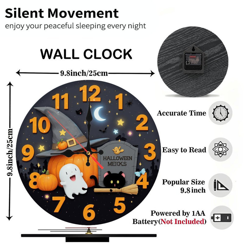 Horloge d'Halloween chat