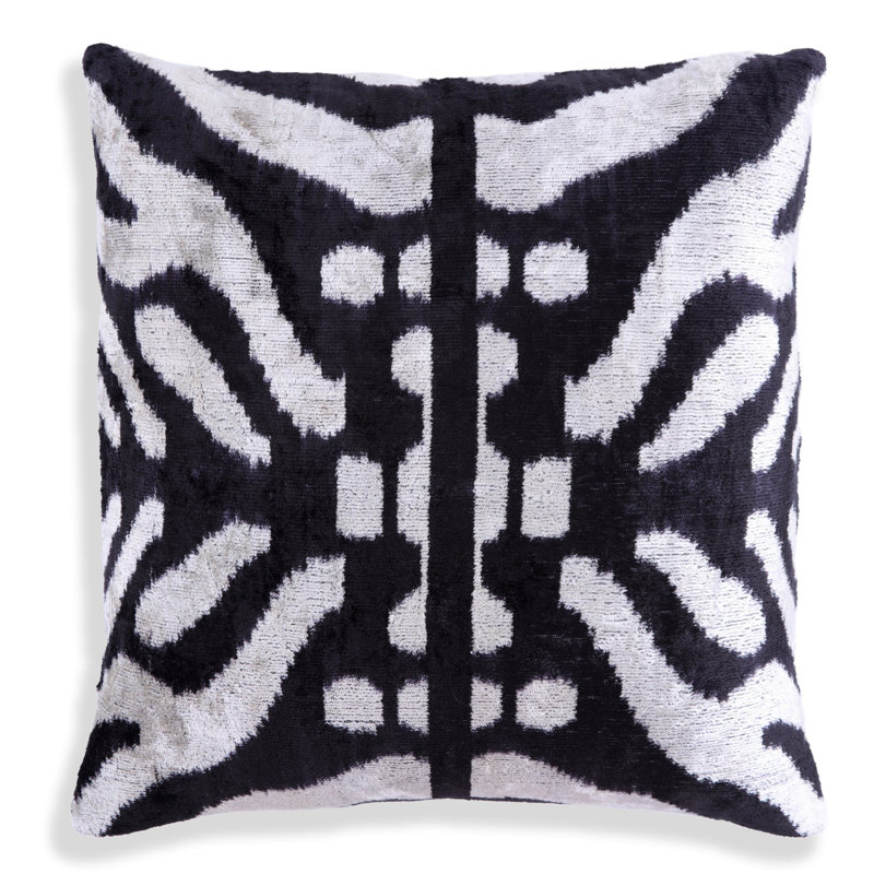 Coussin en velours fait à la main 16 x 16 - motif symétrique noir et blanc