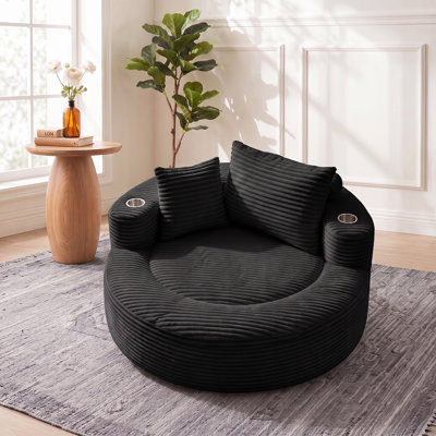 Round Sectional Sofa Bed with Pillows & 3.15" Cup Holder, No Assembly Required, Fits Small Living Spaces Apartment Office