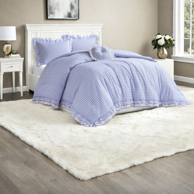 Soft Microfiber Bedding Sets, Full Queen Ruffle Gingham Style For Home